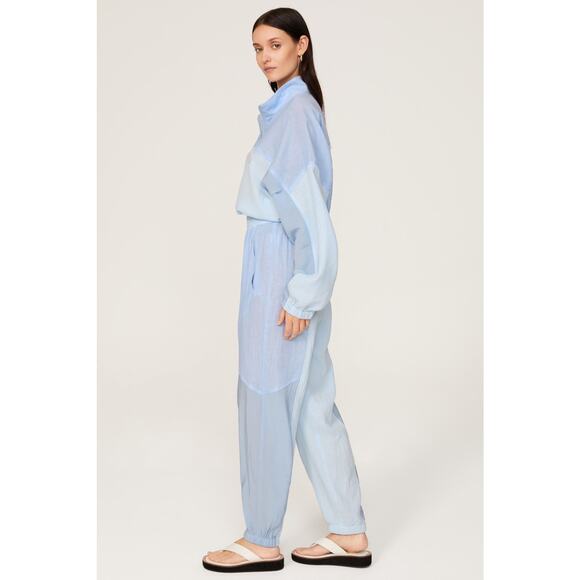 Paradised Blue Colorblock Long Sleeve Sporty Zip Up Jumpsuit Size Medium - Picture 2 of 16